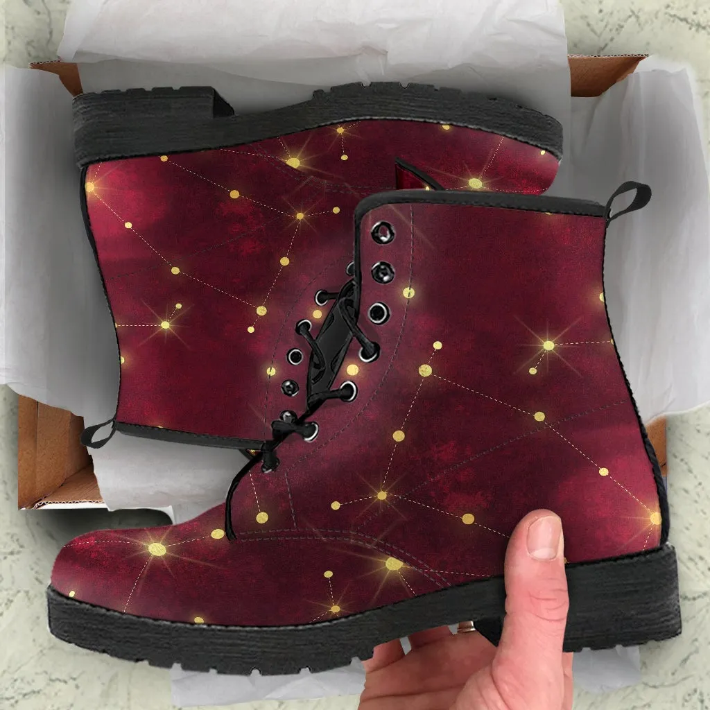 Combat Boots-Rugged Look Distressed Red Galaxy 103, Custom Shoes, Hippie Boots, Lace Up Boots, 90s Boots, Red Boots, Red Shoes