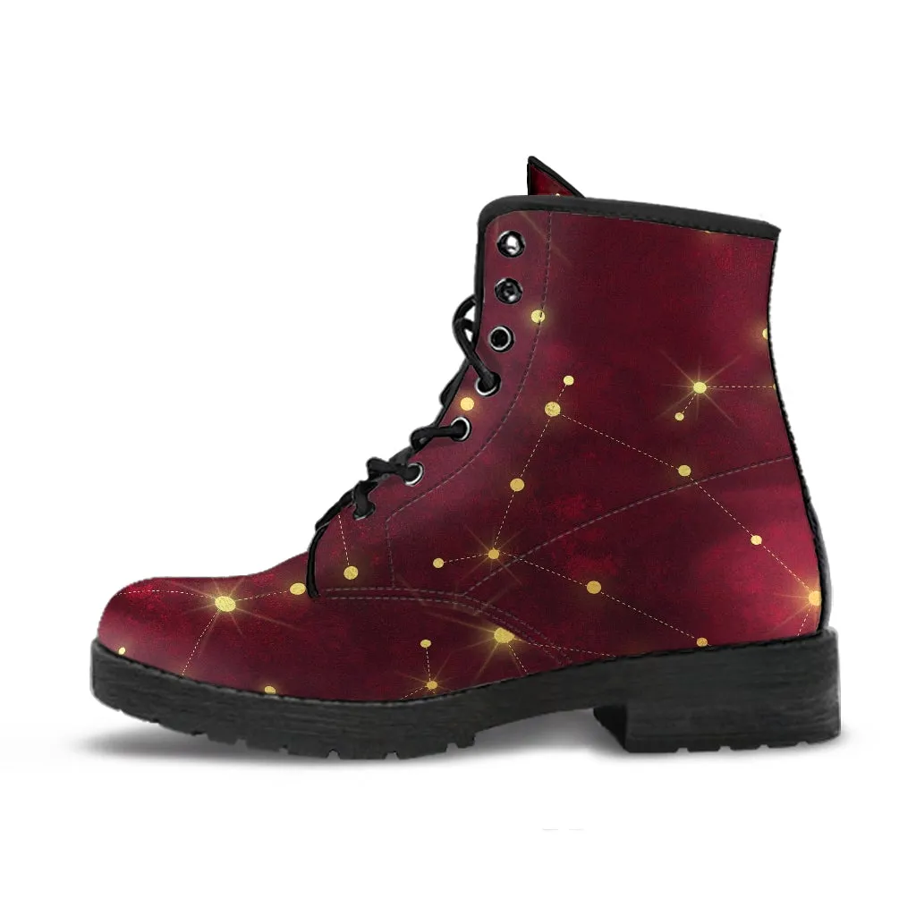 Combat Boots-Rugged Look Distressed Red Galaxy 103, Custom Shoes, Hippie Boots, Lace Up Boots, 90s Boots, Red Boots, Red Shoes