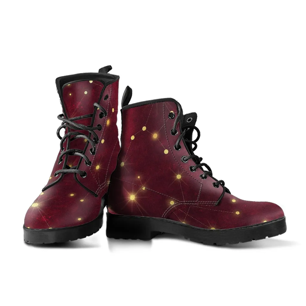 Combat Boots-Rugged Look Distressed Red Galaxy 103, Custom Shoes, Hippie Boots, Lace Up Boots, 90s Boots, Red Boots, Red Shoes