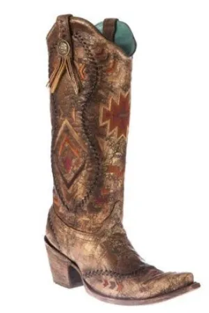 Corral Women's Aztec Embroidered Whipstitched Boot Snip Toe C2872 (PM)