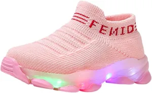 Crochet Sole Non Slip Light up Sneakers for Toddler Boys Kids Soft Rubber Baby First Walking Running Sport Shoes