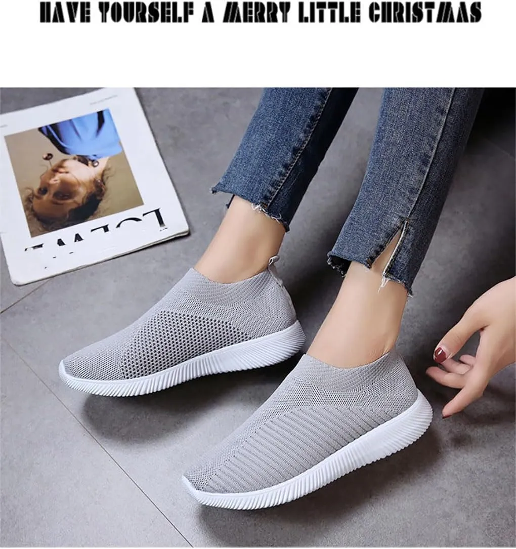 DESESE Womens Walking Shoes Slip On Casual Mesh Breathable Running Sneakers Lightweight Tennis Yoga Shoes Comfort Elastic Sock Loafers Non-Slip Fall Shoes