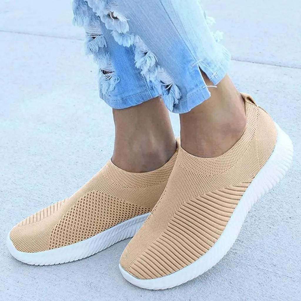 DESESE Womens Walking Shoes Slip On Casual Mesh Breathable Running Sneakers Lightweight Tennis Yoga Shoes Comfort Elastic Sock Loafers Non-Slip Fall Shoes