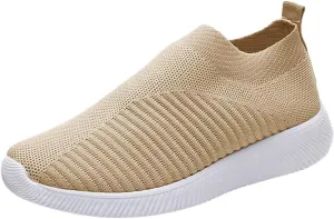 DESESE Womens Walking Shoes Slip On Casual Mesh Breathable Running Sneakers Lightweight Tennis Yoga Shoes Comfort Elastic Sock Loafers Non-Slip Fall Shoes