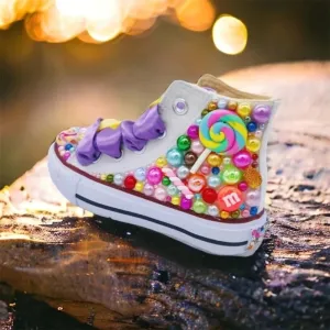 Dolly Bling Canvas Baseball Boots White Funky Beads