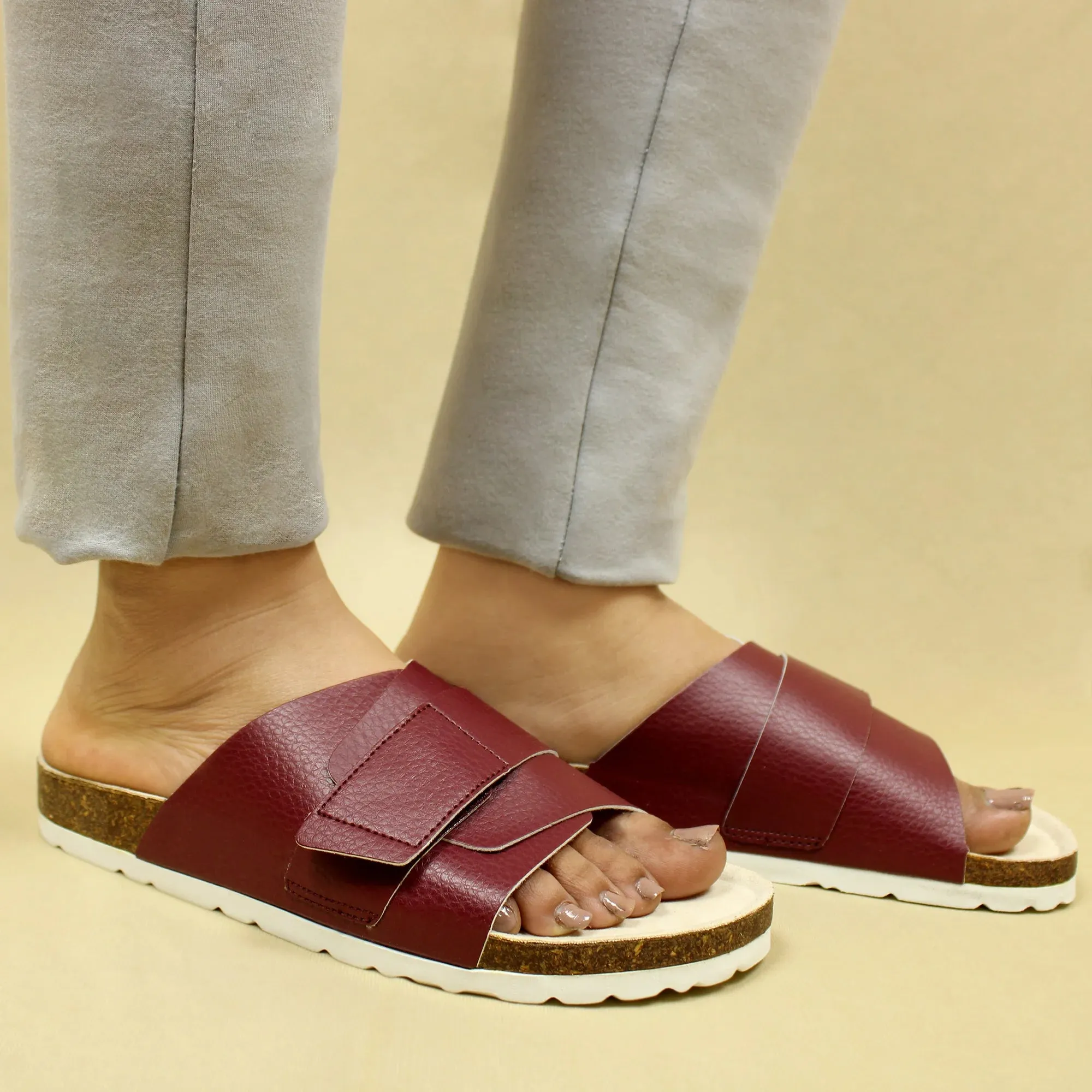 Double Layered Fresh Plum Cork Sandals for Women
