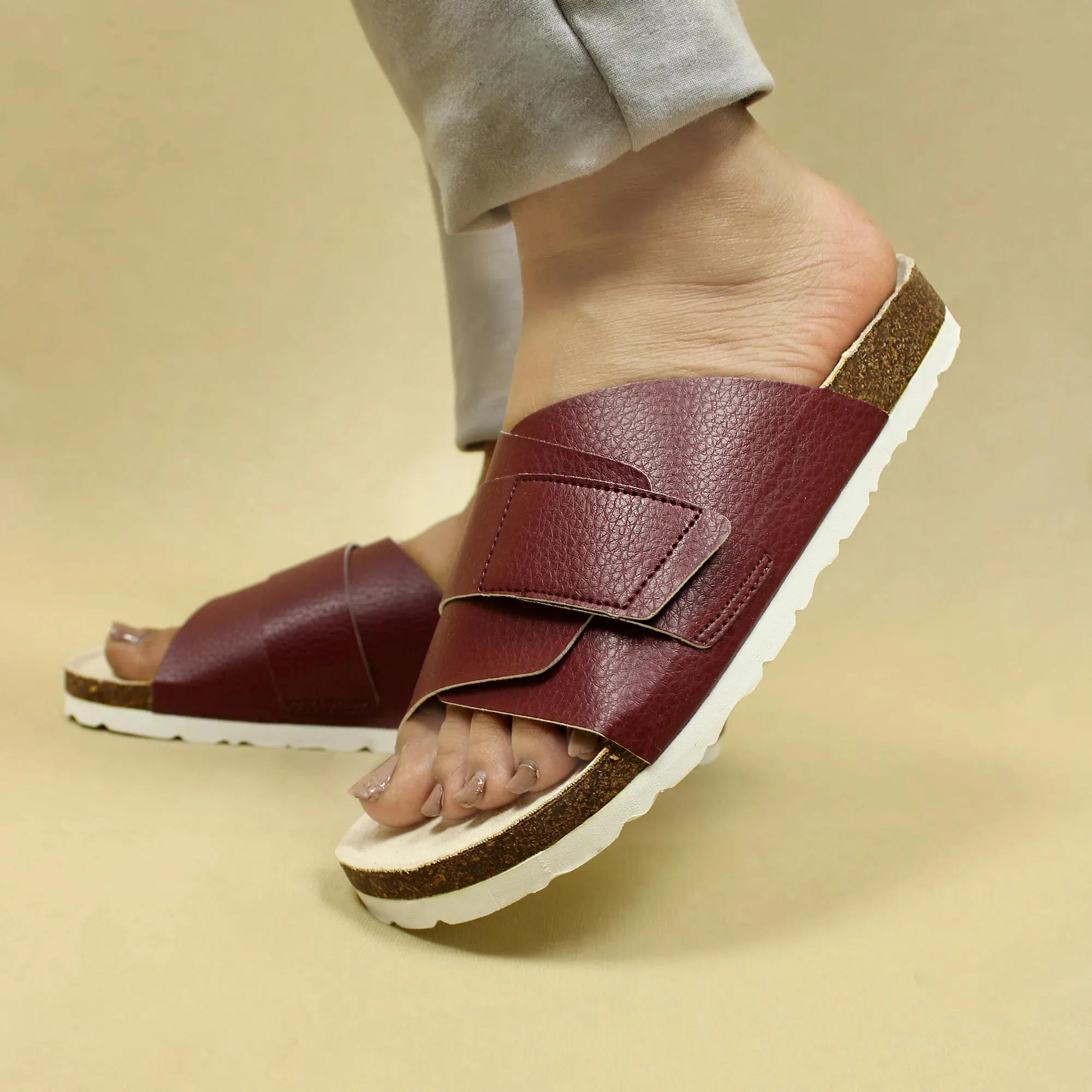 Double Layered Fresh Plum Cork Sandals for Women