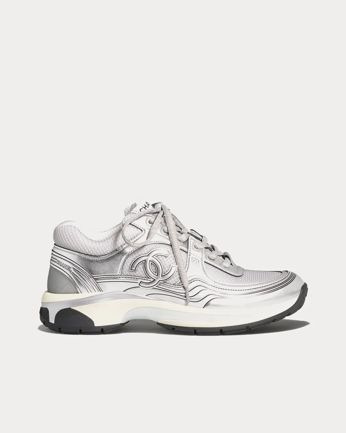 Fabric & Laminated Light Gray & Silvered Low Top Sneakers