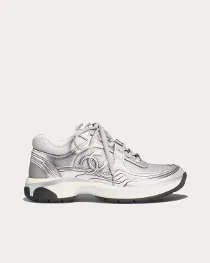 Fabric & Laminated Light Gray & Silvered Low Top Sneakers