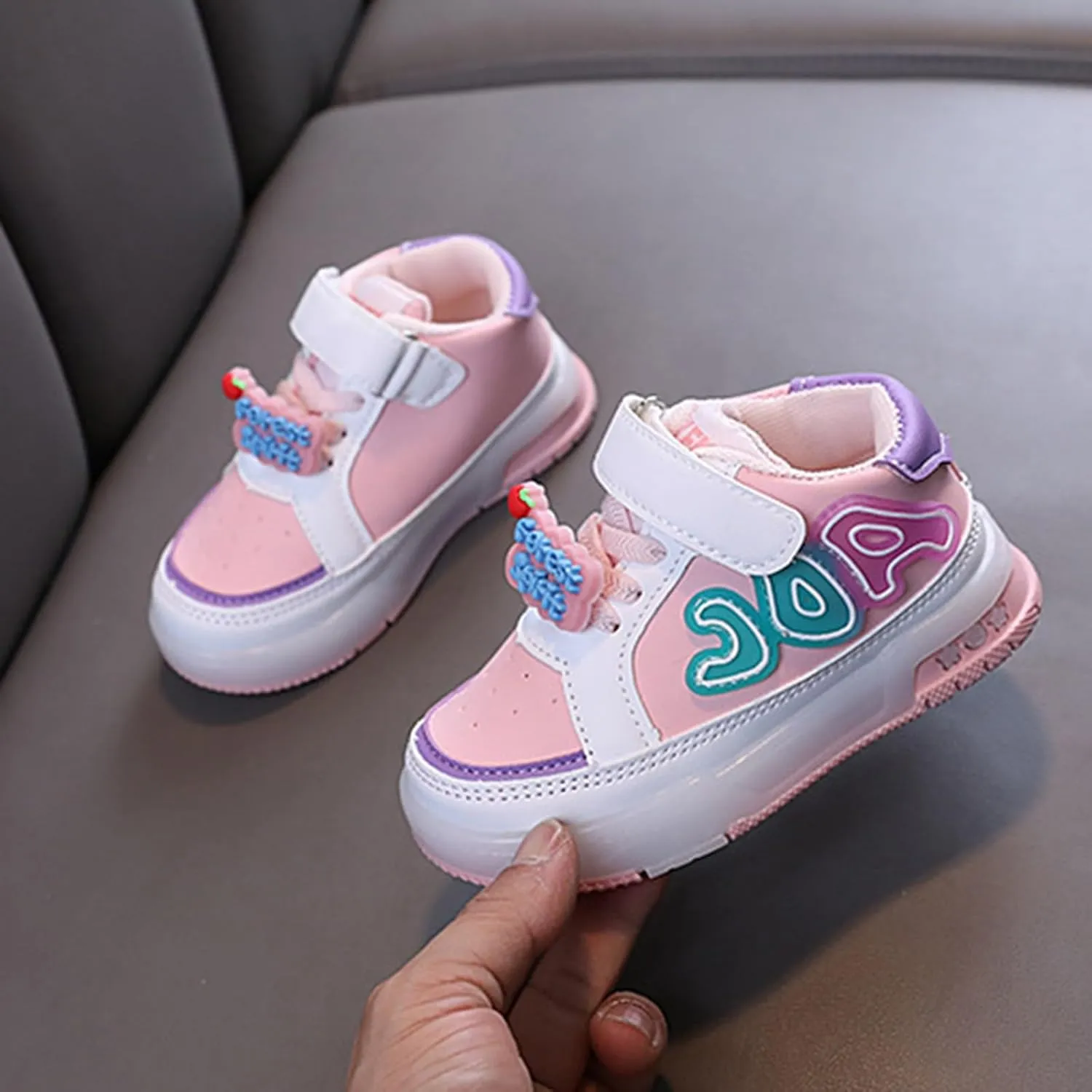 Flat Strap Light up Sneakers for Toddler Baby Infant Ankle Sole Non Slip First Walking Sport Shoes Lightweight Casual