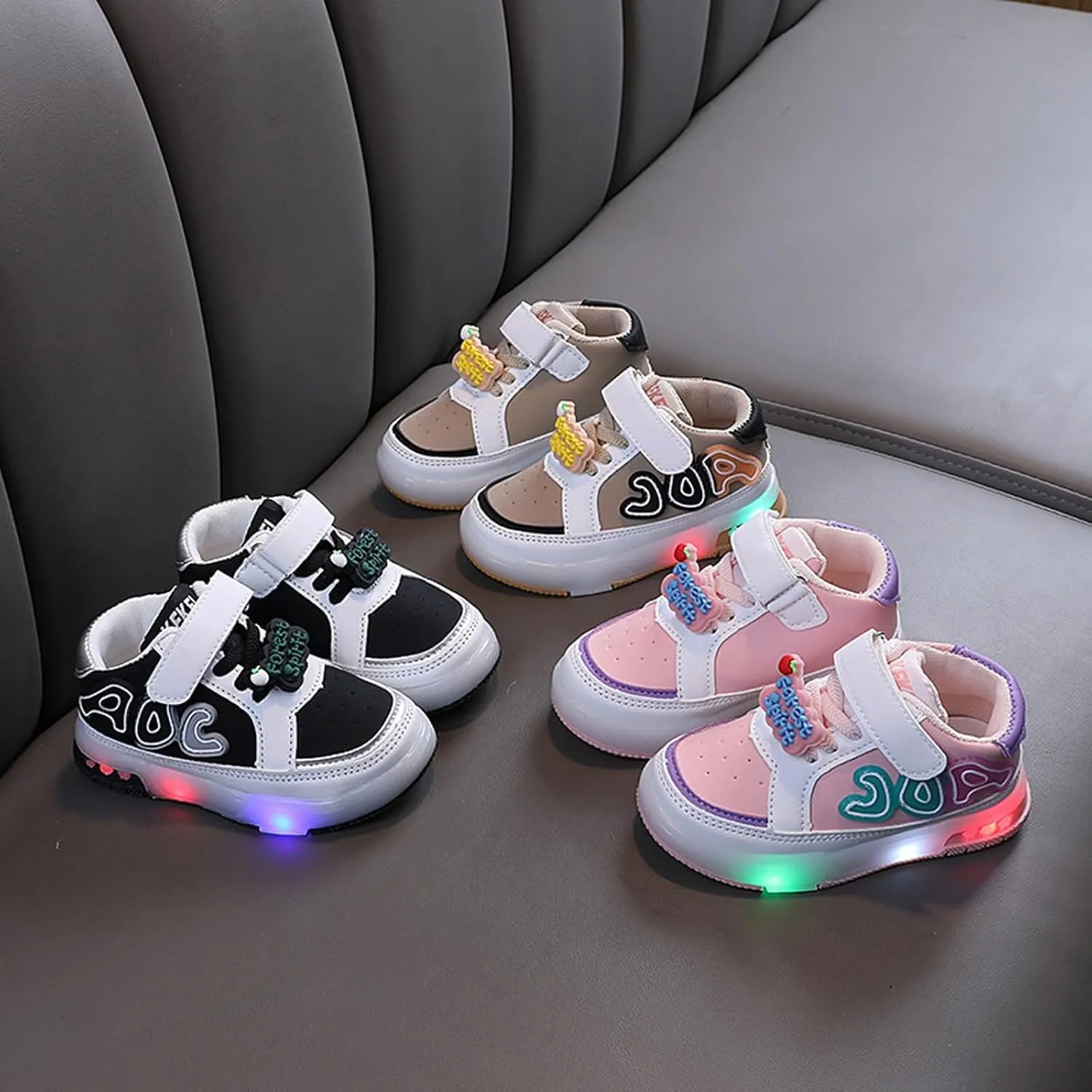 Flat Strap Light up Sneakers for Toddler Baby Infant Ankle Sole Non Slip First Walking Sport Shoes Lightweight Casual