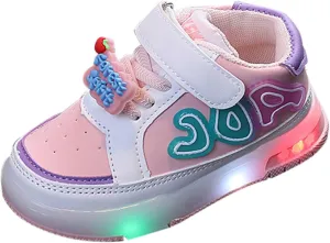 Flat Strap Light up Sneakers for Toddler Baby Infant Ankle Sole Non Slip First Walking Sport Shoes Lightweight Casual