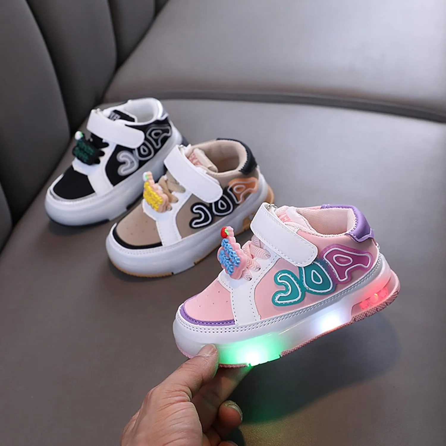 Flat Strap Light up Sneakers for Toddler Baby Infant Ankle Sole Non Slip First Walking Sport Shoes Lightweight Casual