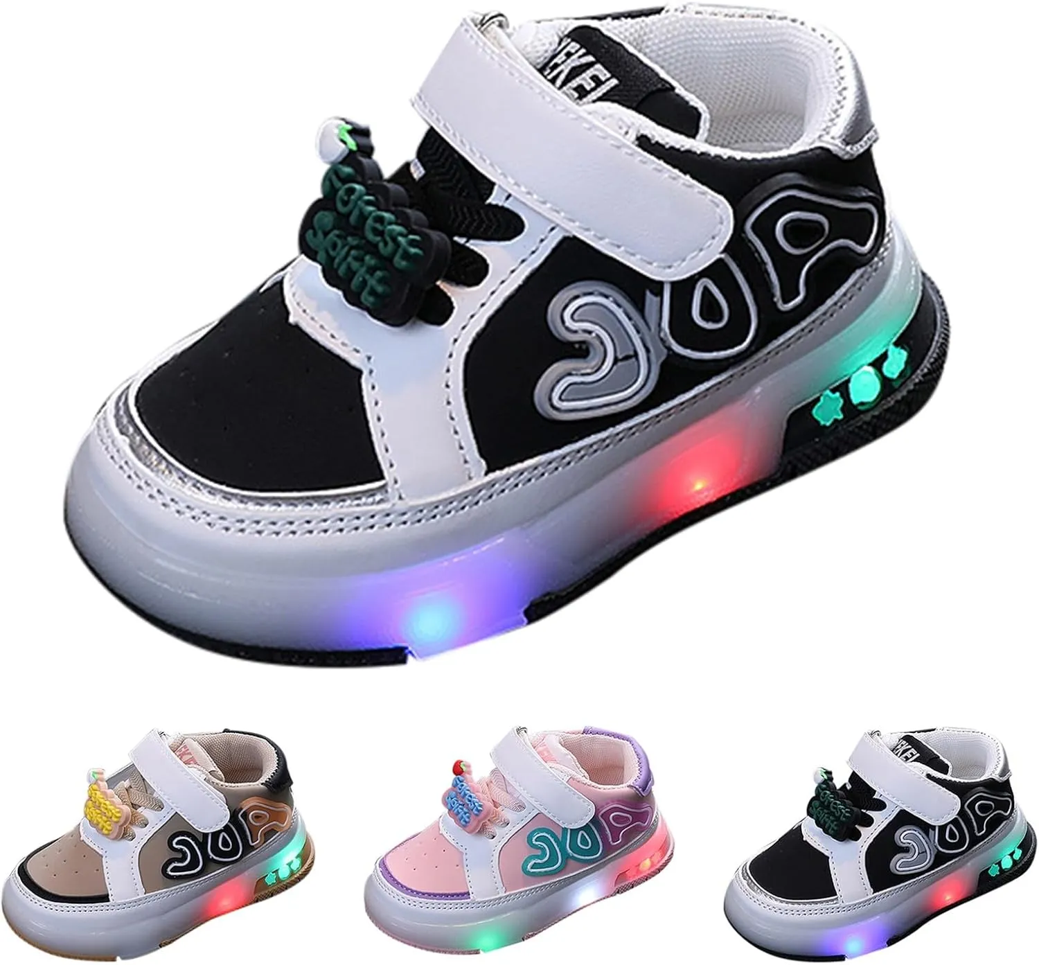 Flat Strap Light up Sneakers for Toddler Baby Infant Ankle Sole Non Slip First Walking Sport Shoes Lightweight Casual