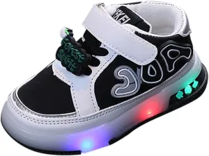 Flat Strap Light up Sneakers for Toddler Baby Infant Ankle Sole Non Slip First Walking Sport Shoes Lightweight Casual