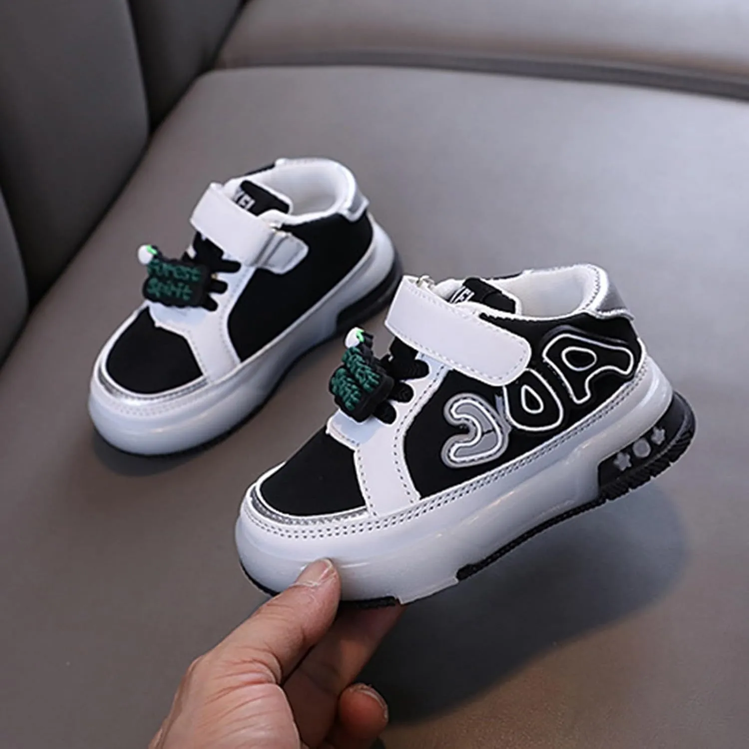 Flat Strap Light up Sneakers for Toddler Baby Infant Ankle Sole Non Slip First Walking Sport Shoes Lightweight Casual