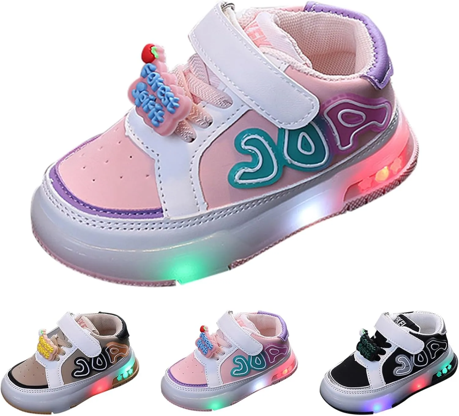 Flat Strap Light up Sneakers for Toddler Baby Infant Ankle Sole Non Slip First Walking Sport Shoes Lightweight Casual