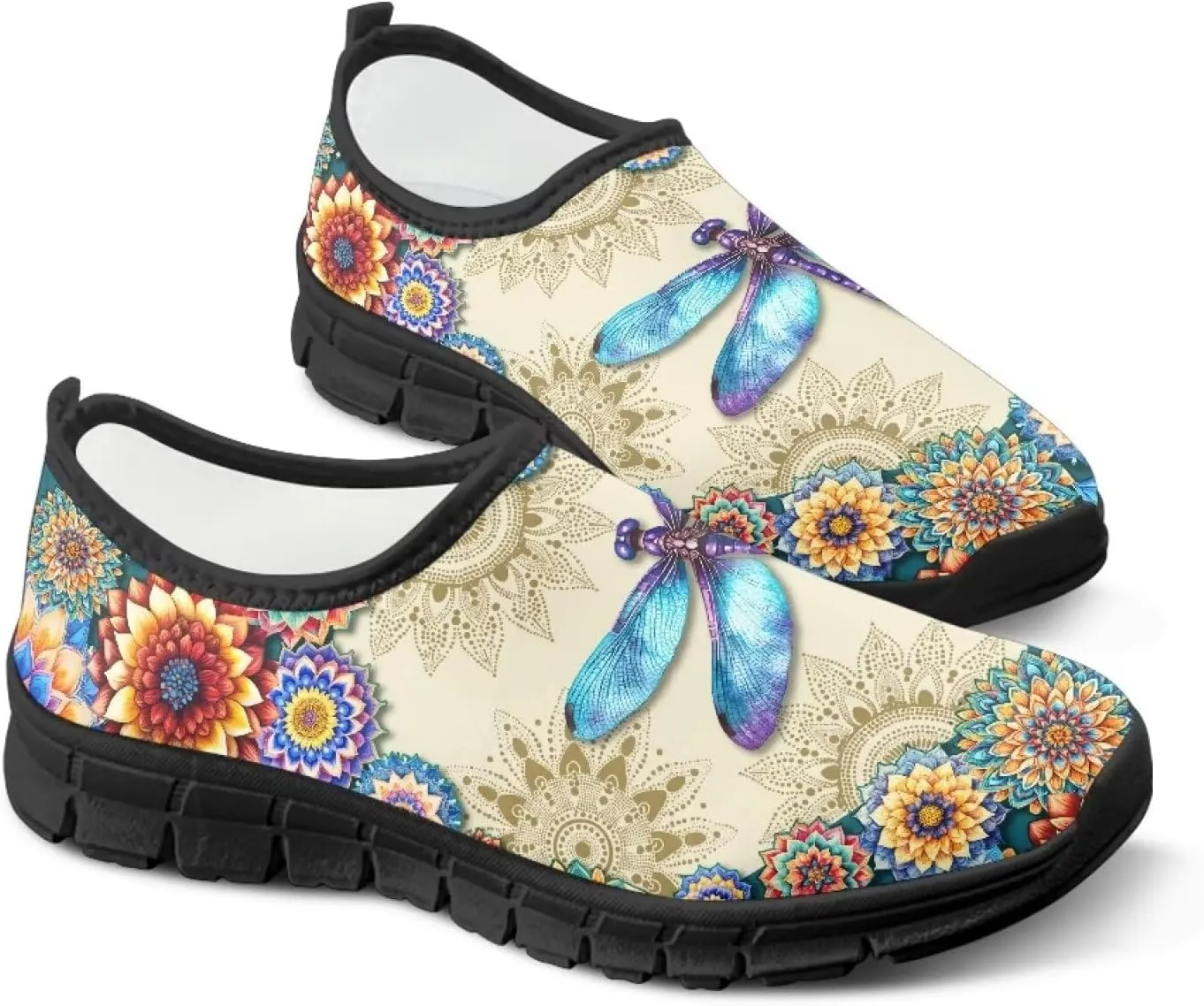 Floral Print Sneakers for Women Casual Low-Top Soft Anti-Skid Sneakers Slip On Lightweight Holiday Travel Shoes for Teen Girls US 5.5-11.5