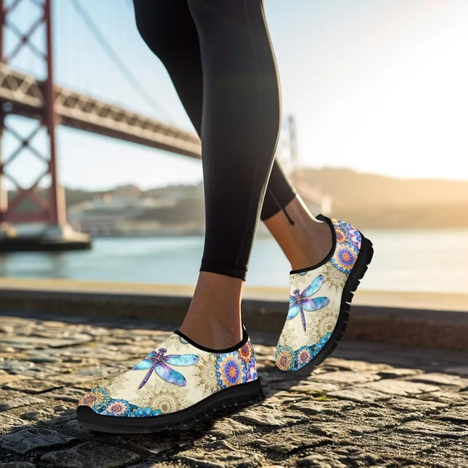 Floral Print Sneakers for Women Casual Low-Top Soft Anti-Skid Sneakers Slip On Lightweight Holiday Travel Shoes for Teen Girls US 5.5-11.5