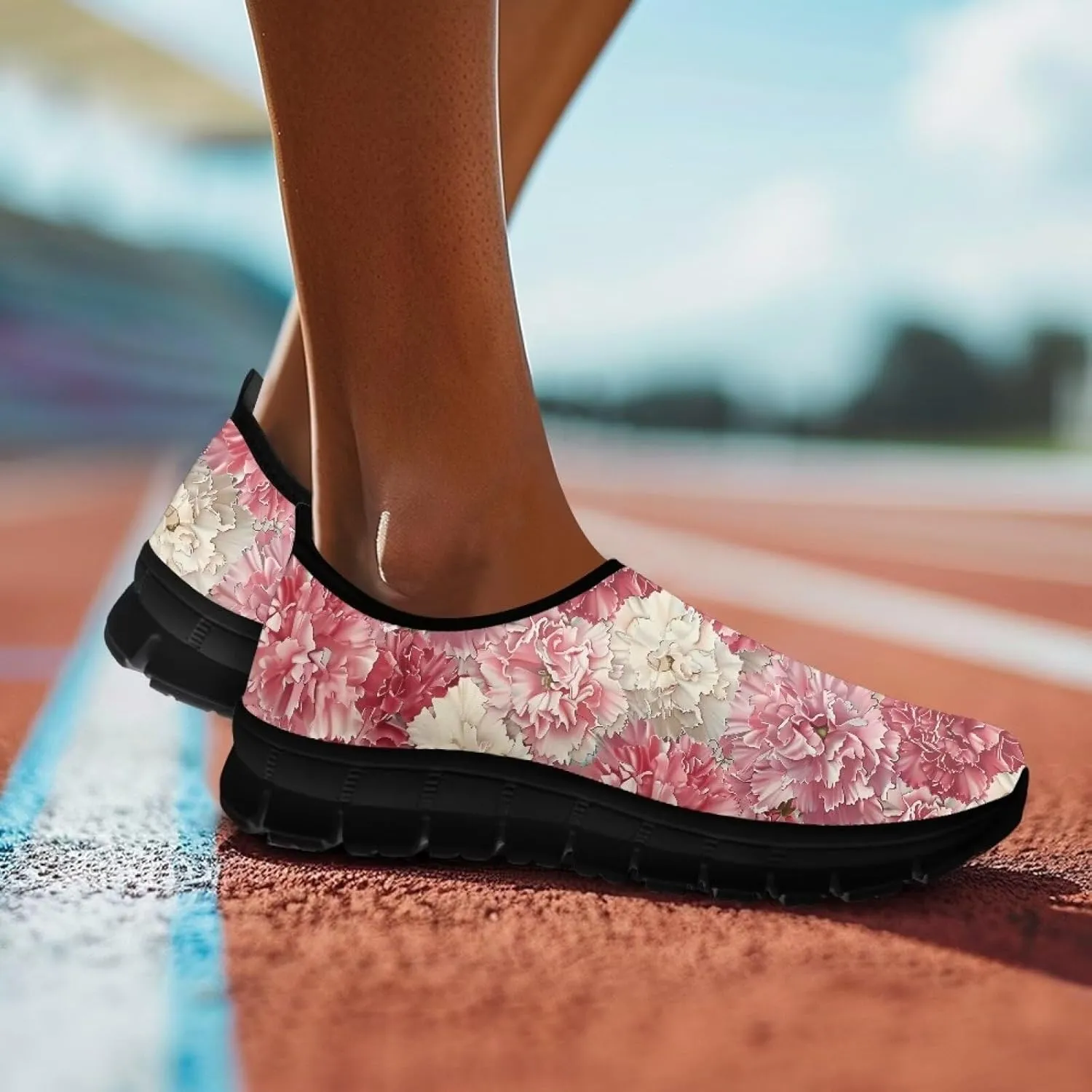 Floral Print Sneakers for Women Casual Low-Top Soft Anti-Skid Sneakers Slip On Lightweight Holiday Travel Shoes for Teen Girls US 5.5-11.5