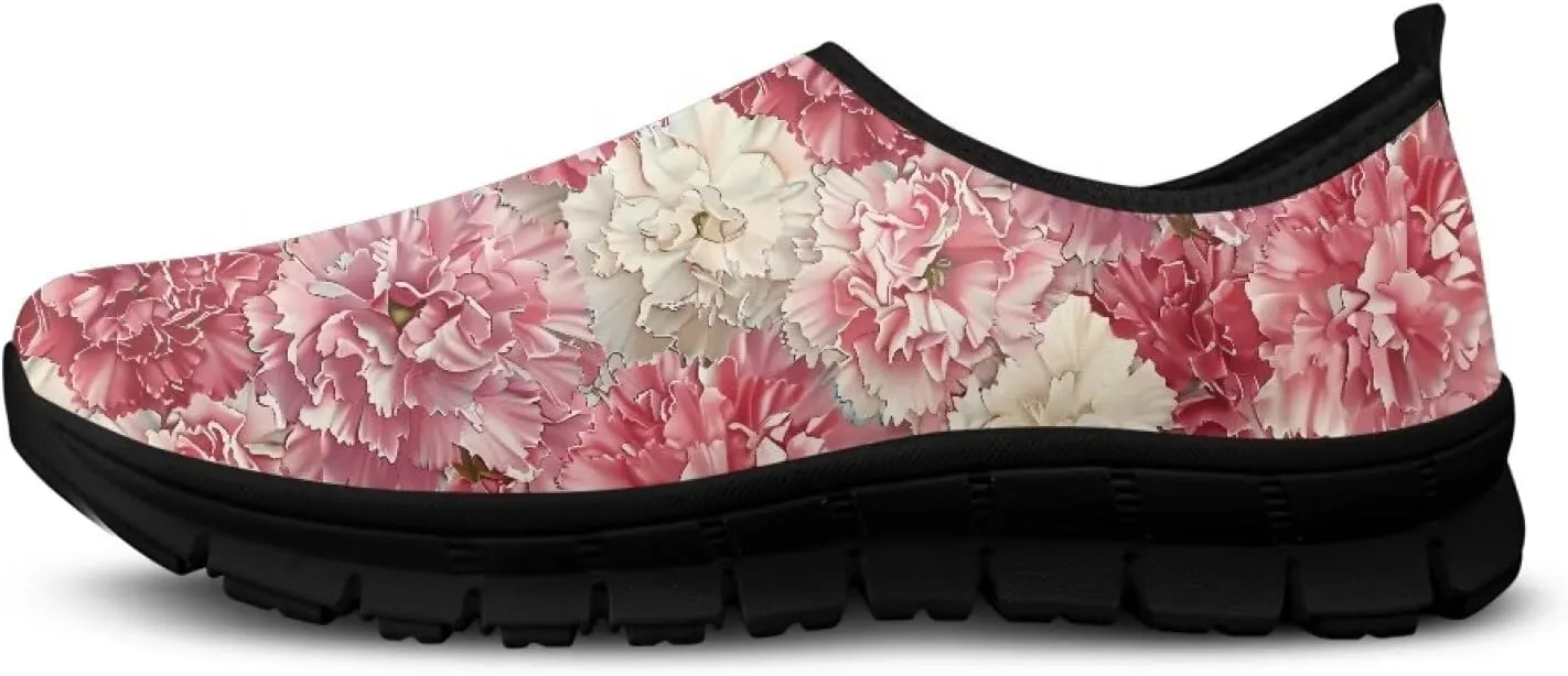 Floral Print Sneakers for Women Casual Low-Top Soft Anti-Skid Sneakers Slip On Lightweight Holiday Travel Shoes for Teen Girls US 5.5-11.5