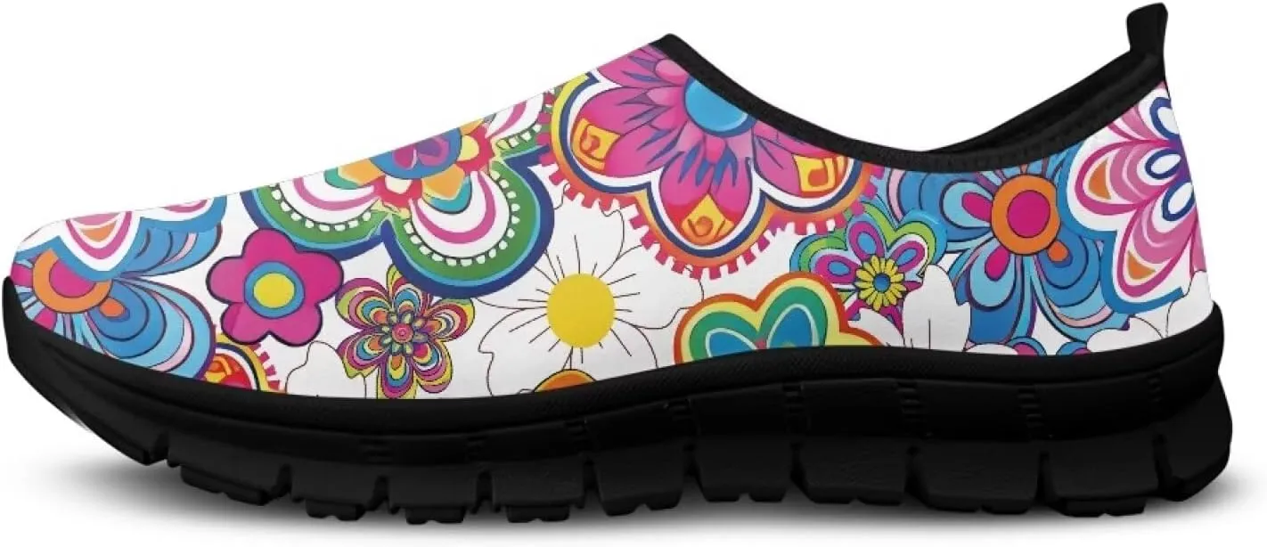 Floral Print Sneakers for Women Casual Low-Top Soft Anti-Skid Sneakers Slip On Lightweight Holiday Travel Shoes for Teen Girls US 5.5-11.5