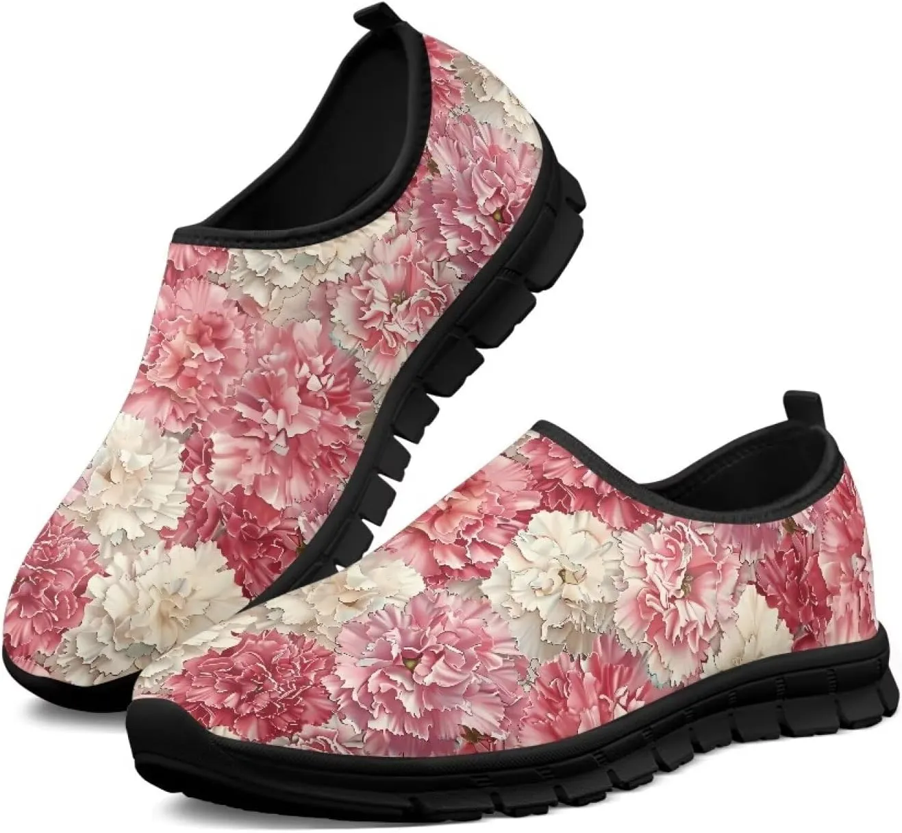 Floral Print Sneakers for Women Casual Low-Top Soft Anti-Skid Sneakers Slip On Lightweight Holiday Travel Shoes for Teen Girls US 5.5-11.5