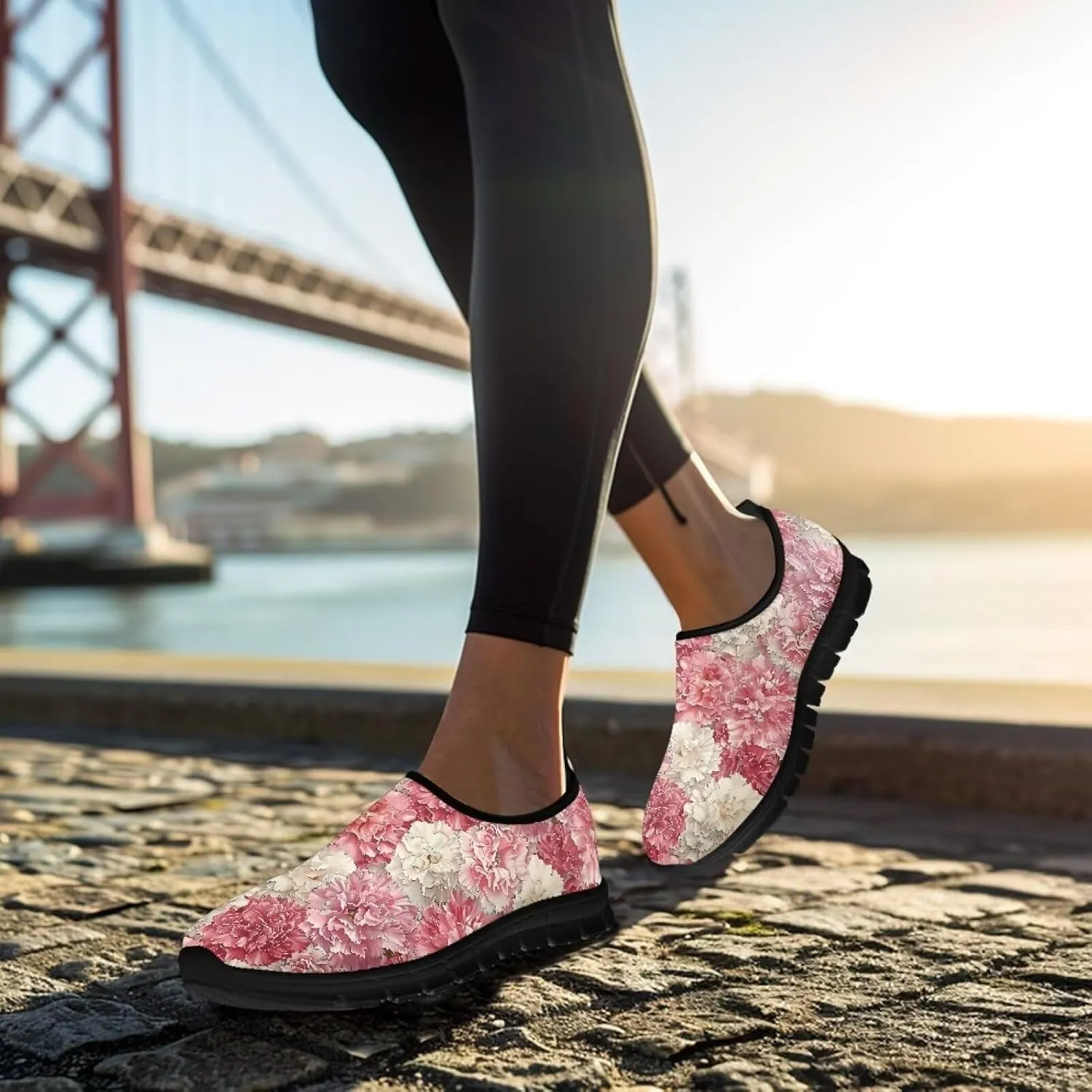 Floral Print Sneakers for Women Casual Low-Top Soft Anti-Skid Sneakers Slip On Lightweight Holiday Travel Shoes for Teen Girls US 5.5-11.5
