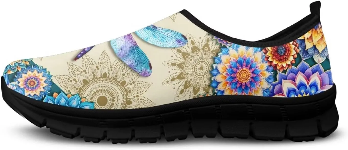 Floral Print Sneakers for Women Casual Low-Top Soft Anti-Skid Sneakers Slip On Lightweight Holiday Travel Shoes for Teen Girls US 5.5-11.5