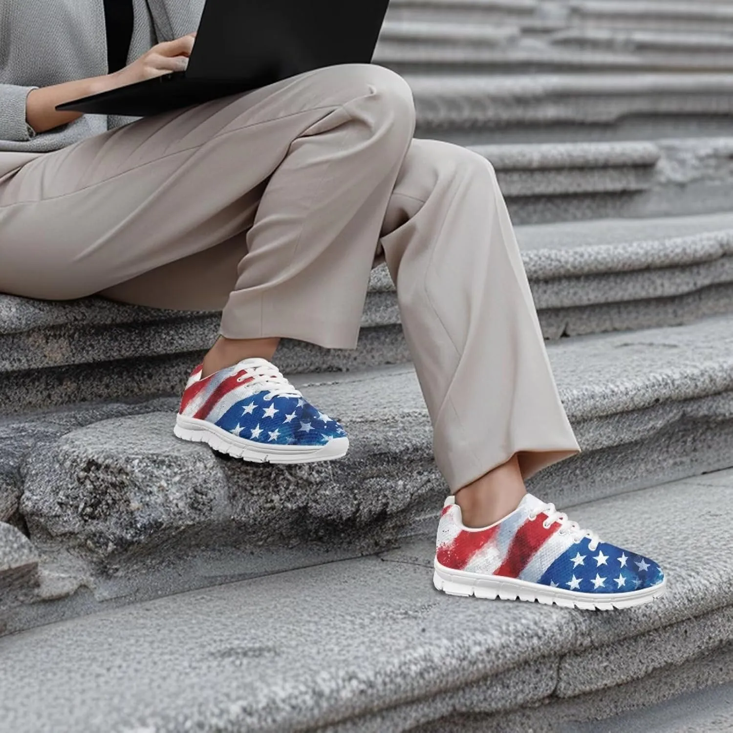 GIFTPUZZ Women Men Shoes for Independence Day Patriotic Sneakers with Mesh Fabric Lightweight and Confortable Size 39-48