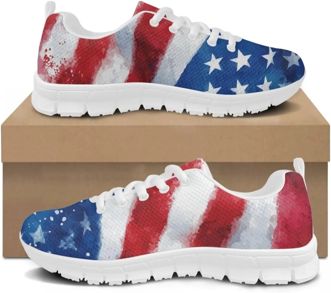 GIFTPUZZ Women Men Shoes for Independence Day Patriotic Sneakers with Mesh Fabric Lightweight and Confortable Size 39-48
