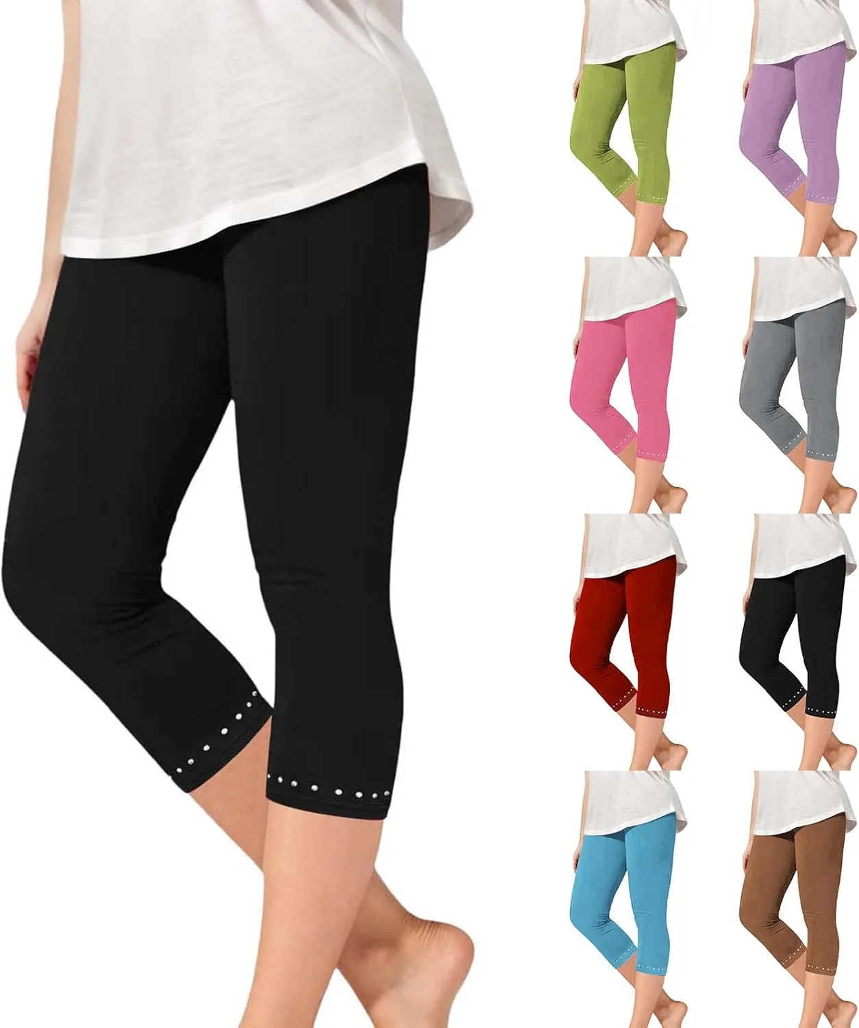 Girls Dance Yoga Capri Leggings Skinny Athletic Running Yoga Pants Stretchy Cropped Leggings High Waisted Workout Pants