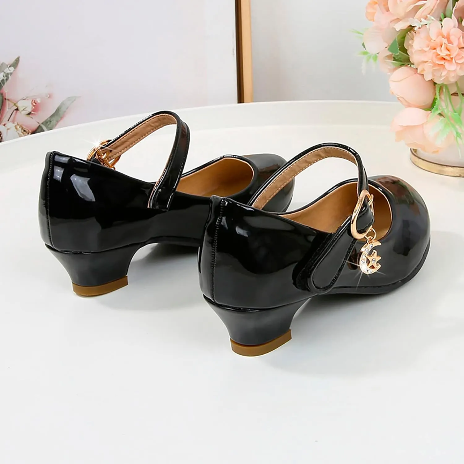 Girls Dress Shoes Princess Shoes for Toddler Little Girl Mary Jane Low Heels Glitter Flower Birthday Party Wedding Footwear