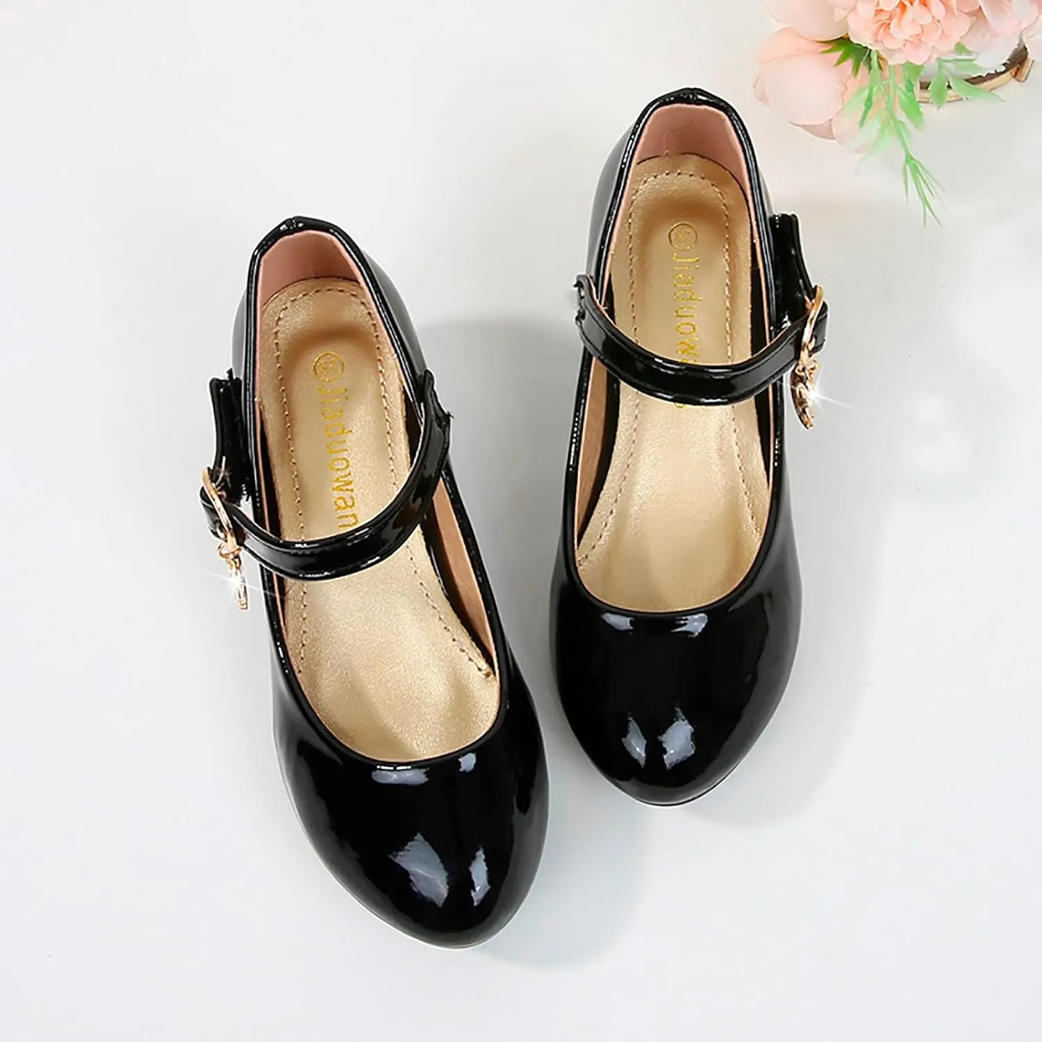 Girls Dress Shoes Princess Shoes for Toddler Little Girl Mary Jane Low Heels Glitter Flower Birthday Party Wedding Footwear