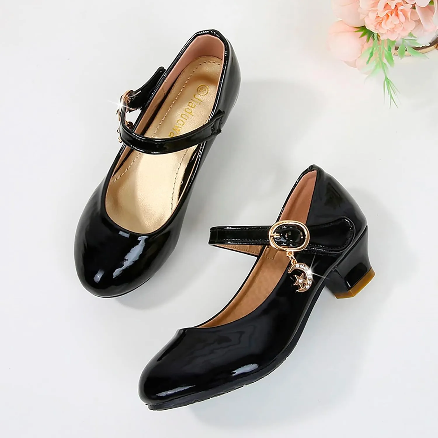 Girls Dress Shoes Princess Shoes for Toddler Little Girl Mary Jane Low Heels Glitter Flower Birthday Party Wedding Footwear