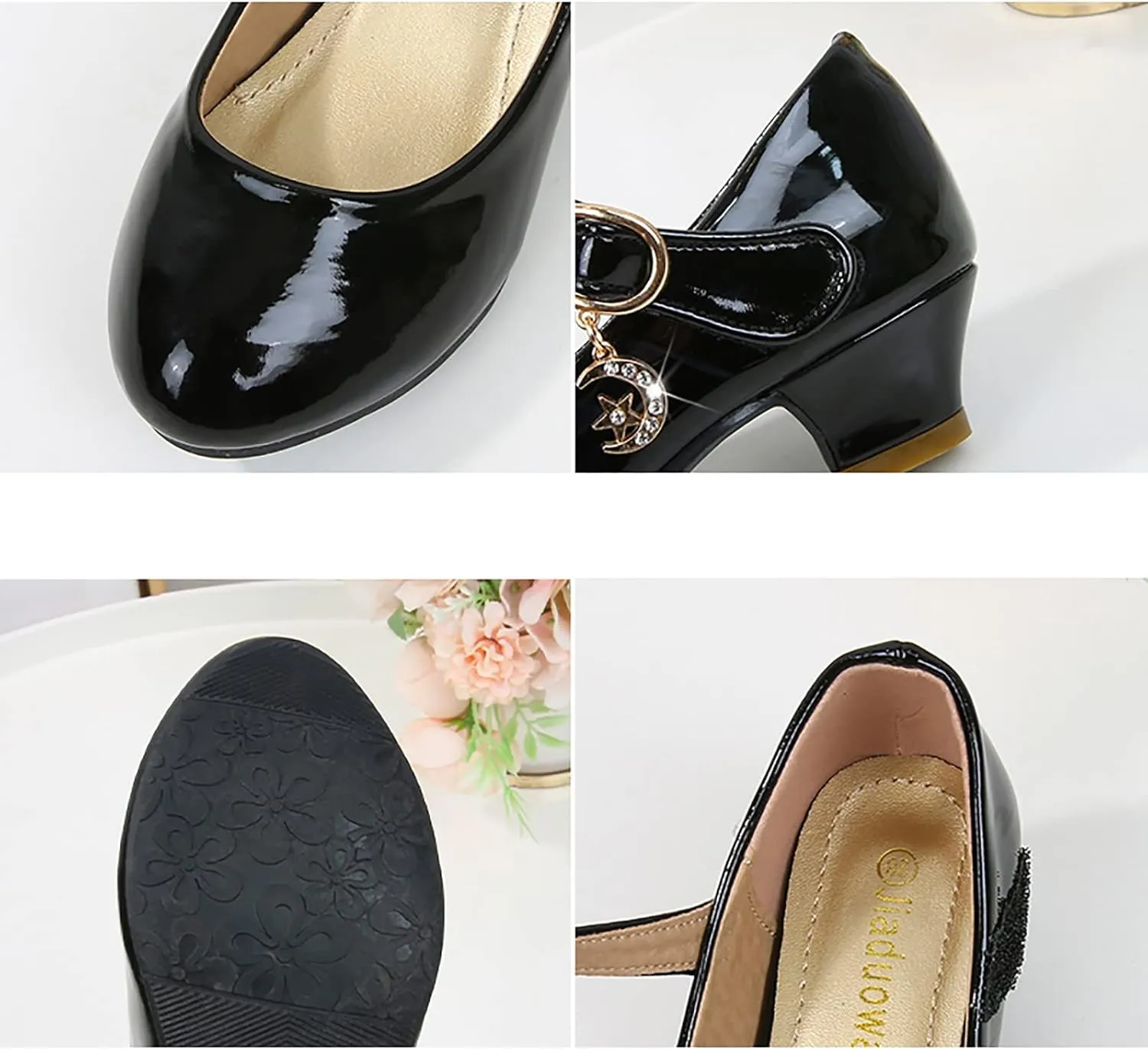 Girls Dress Shoes Princess Shoes for Toddler Little Girl Mary Jane Low Heels Glitter Flower Birthday Party Wedding Footwear