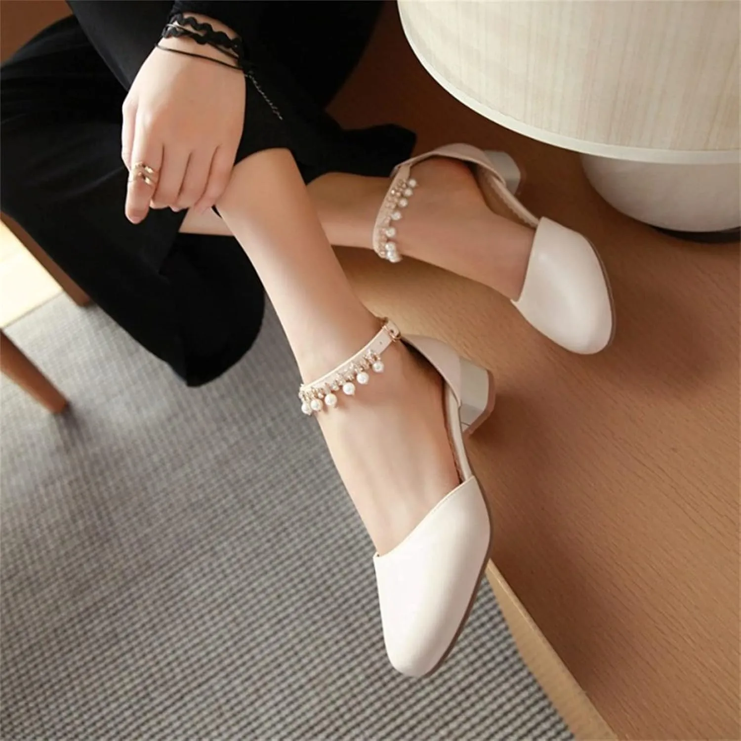 Girls Heels Dress Shoes Mary Jane Rhinestone Bows Pumps Low Heel Princess Flower Wedding Party for Toddler Little Kid
