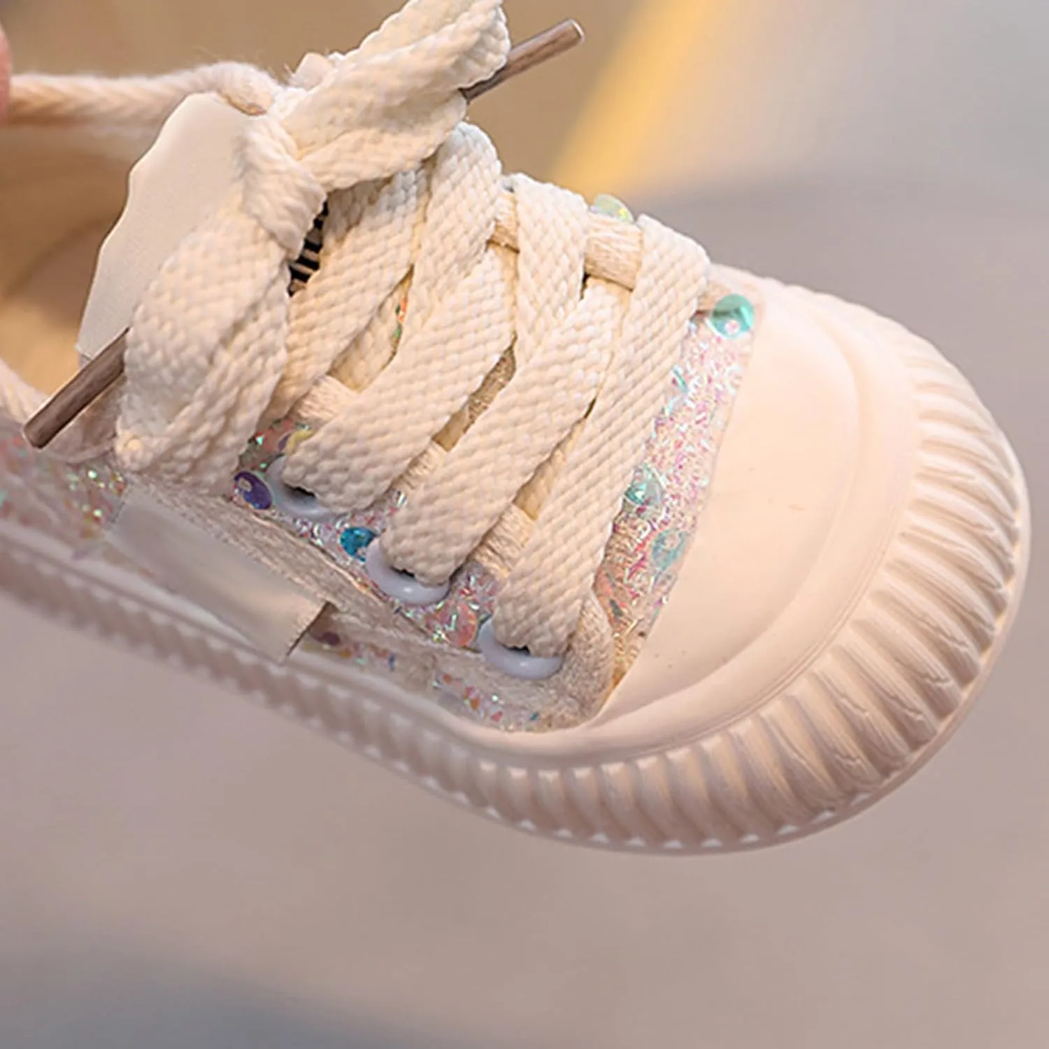 Girls Kids Sequins Sneaker Lace-Up Sport Shoes Toddler Breathable Non Slip Outdoor Running First Walking Light Shoes