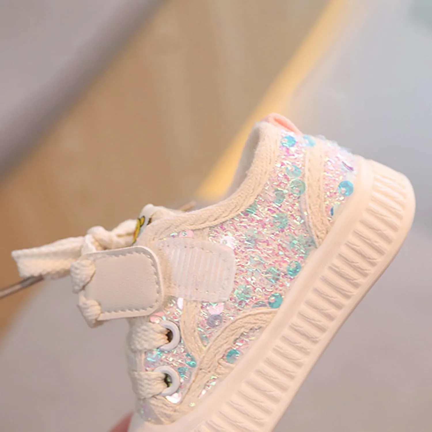 Girls Kids Sequins Sneaker Lace-Up Sport Shoes Toddler Breathable Non Slip Outdoor Running First Walking Light Shoes