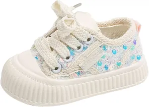 Girls Kids Sequins Sneaker Lace-Up Sport Shoes Toddler Breathable Non Slip Outdoor Running First Walking Light Shoes