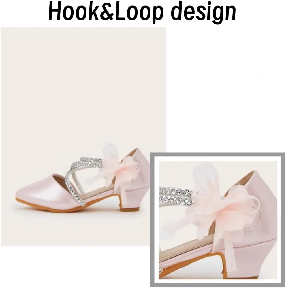Girls Low Heels Dress Shoes Flower Rhinestone Mary Jane Princess Sandals Wedding Party