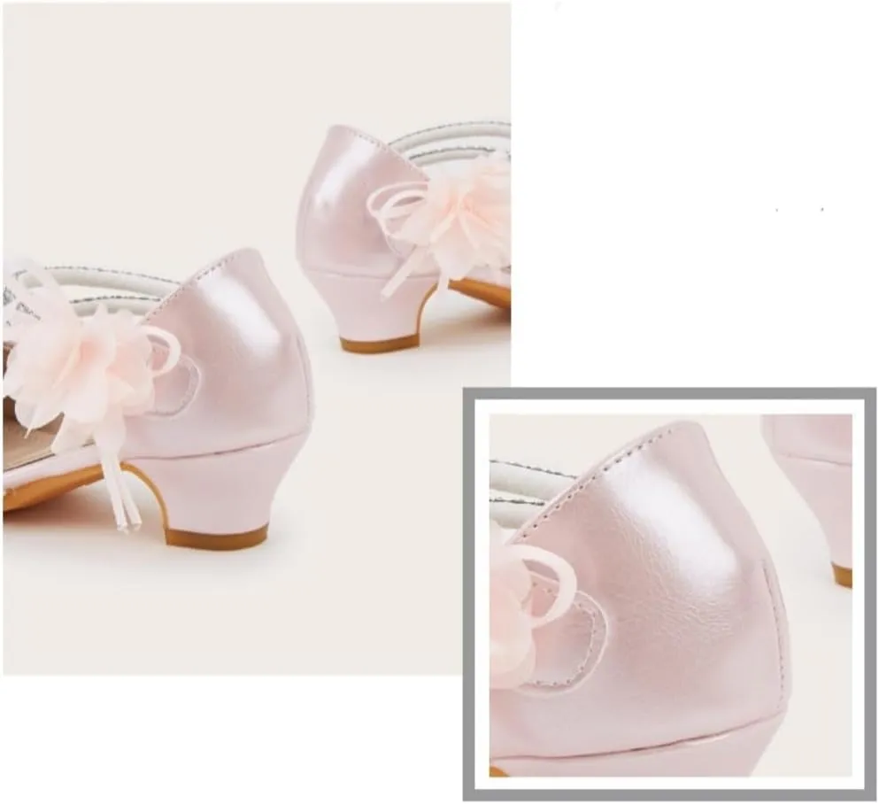 Girls Low Heels Dress Shoes Flower Rhinestone Mary Jane Princess Sandals Wedding Party