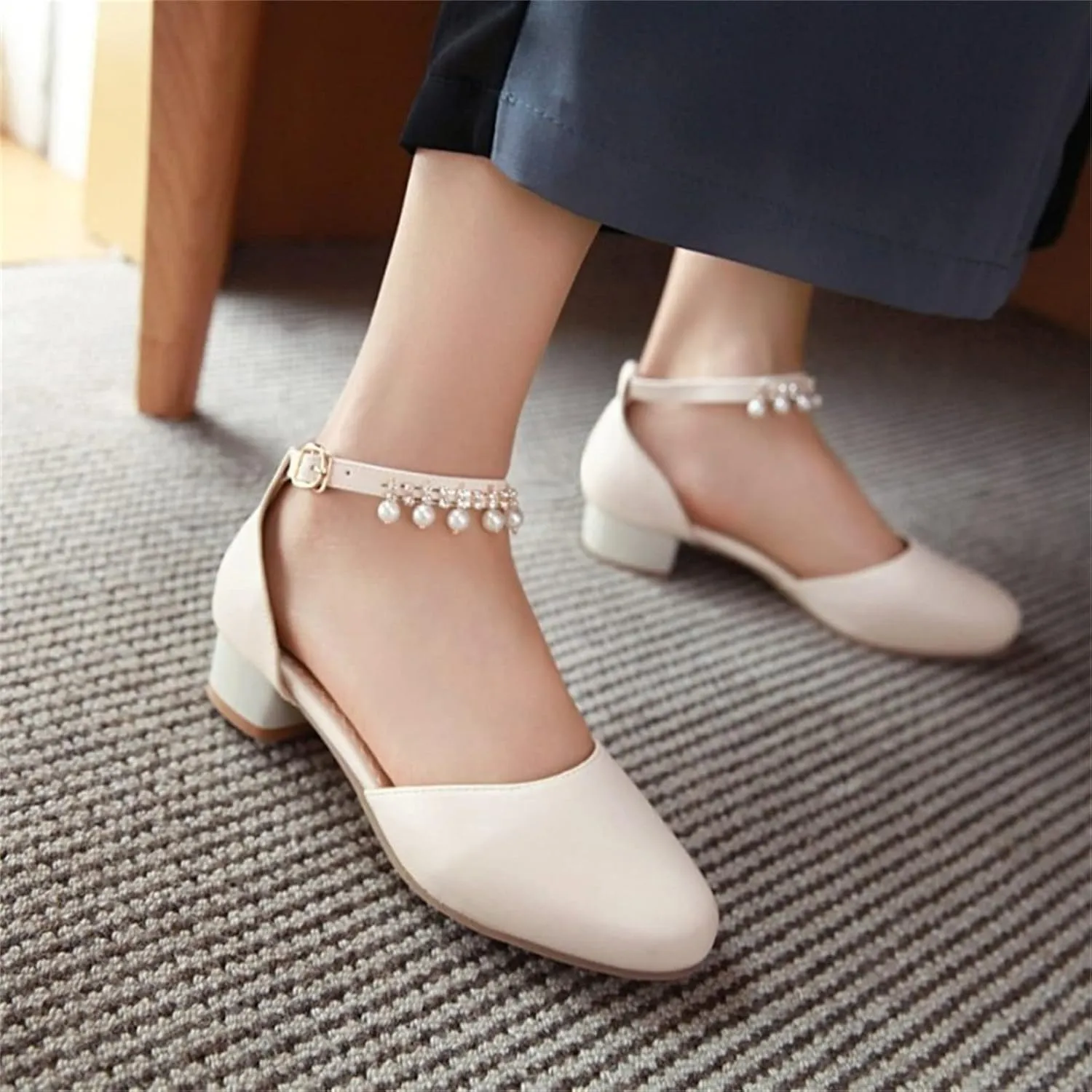 Girls Mary Jane Dress Shoes Pumps Low Heels Flower Party High School Prom Sandals Grils Dress Shoes
