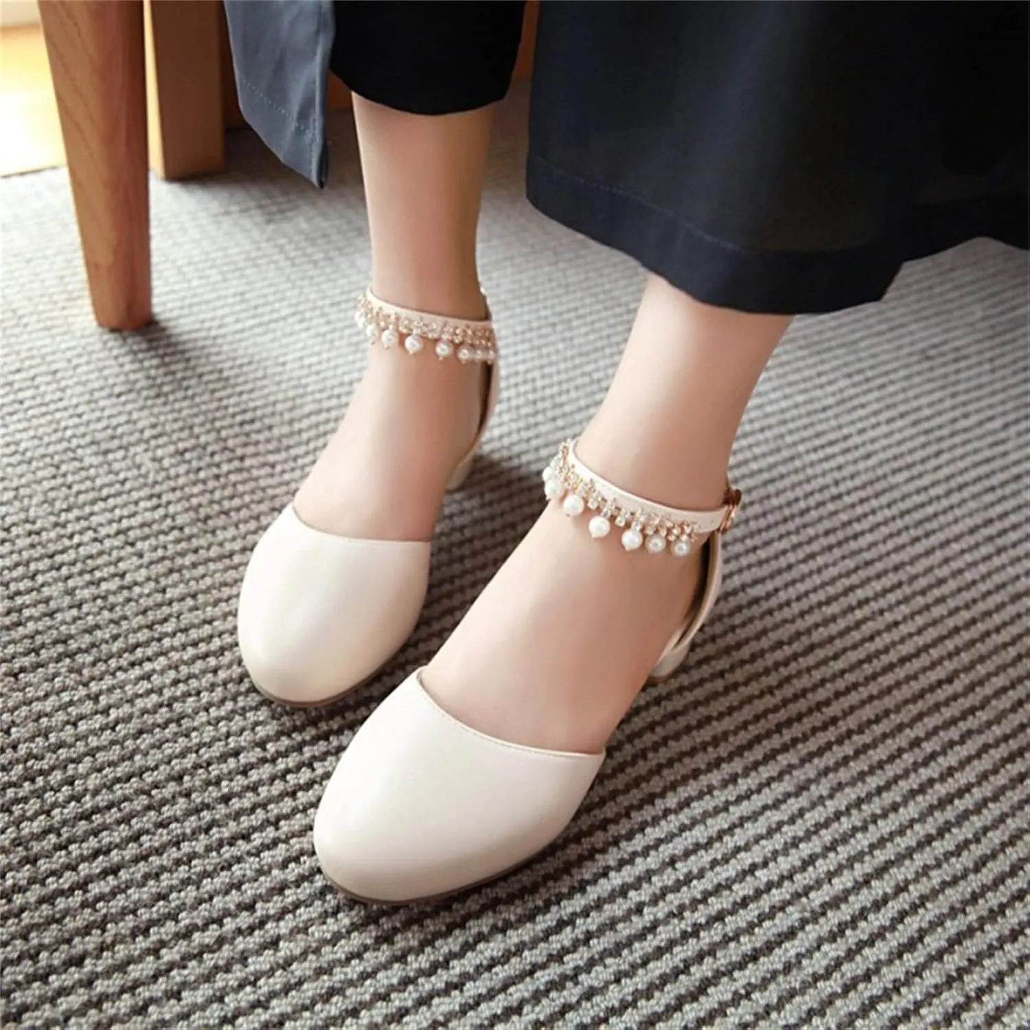 Girls Mary Jane Dress Shoes Pumps Low Heels Flower Party High School Prom Sandals Grils Dress Shoes