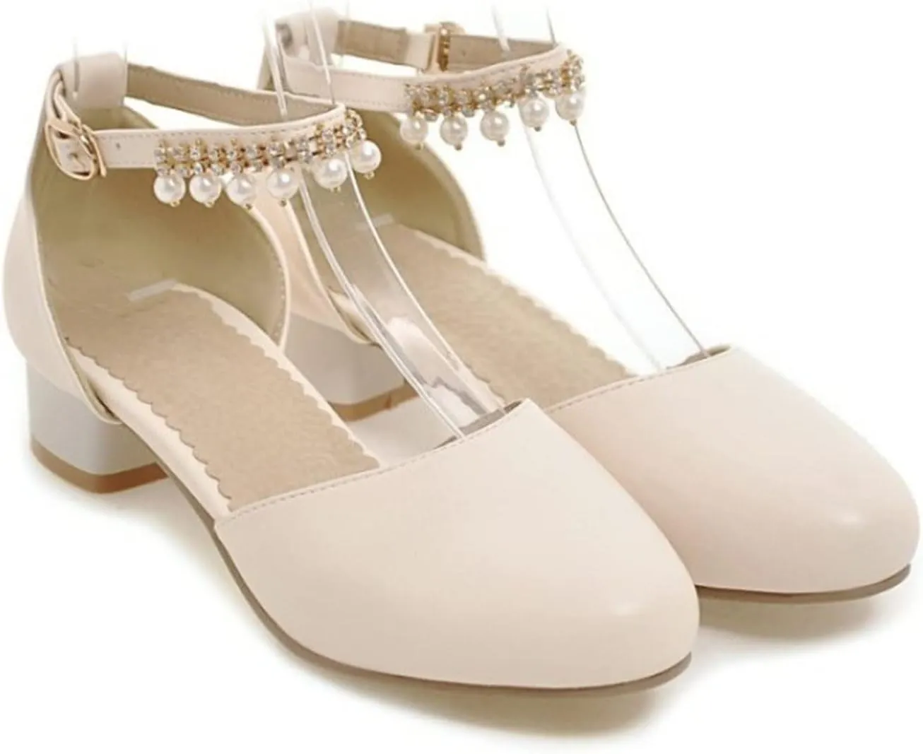 Girls Mary Jane Dress Shoes Pumps Low Heels Flower Party High School Prom Sandals Grils Dress Shoes