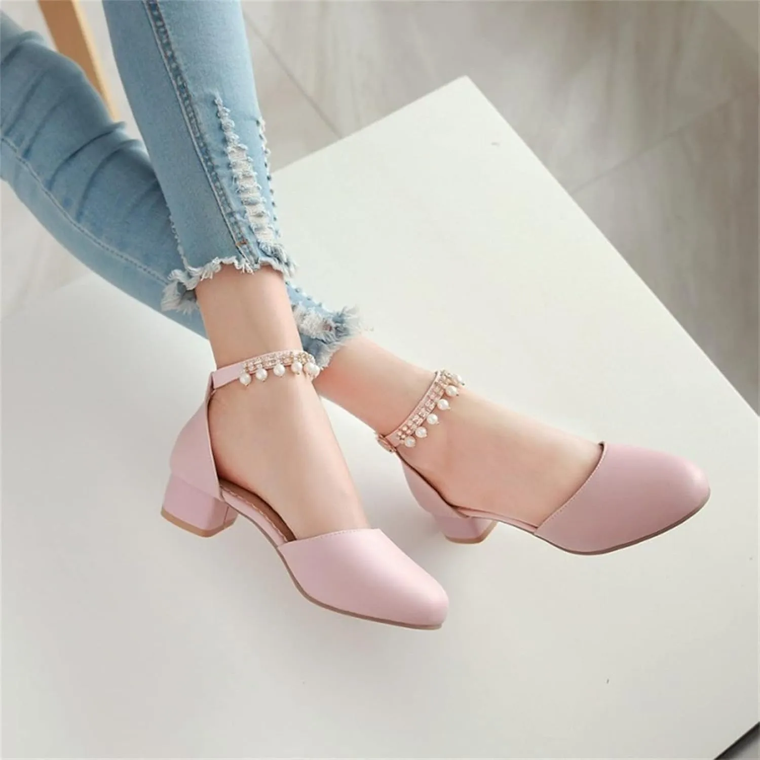 Girls Mary Jane Dress Shoes Pumps Low Heels Flower Party High School Prom Sandals Grils Dress Shoes