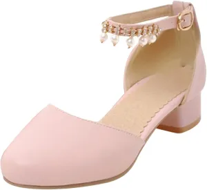 Girls Mary Jane Dress Shoes Pumps Low Heels Flower Party High School Prom Sandals Grils Dress Shoes