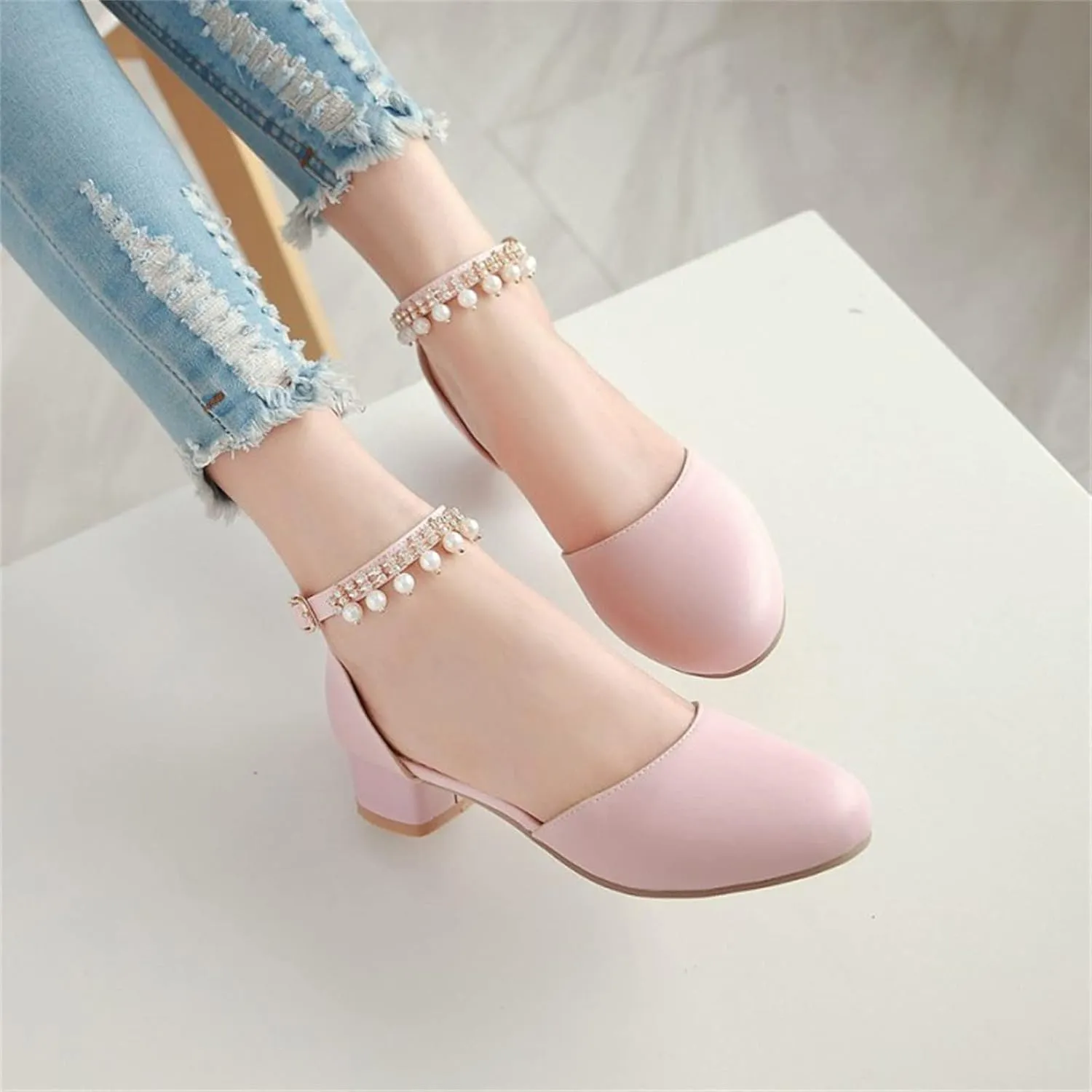 Girls Mary Jane Dress Shoes Pumps Low Heels Flower Party High School Prom Sandals Grils Dress Shoes
