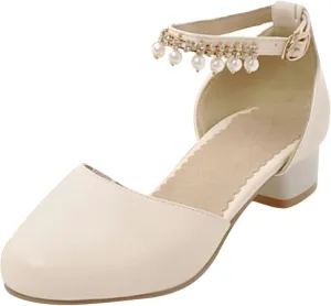 Girls Mary Jane Dress Shoes Pumps Low Heels Flower Party High School Prom Sandals Grils Dress Shoes