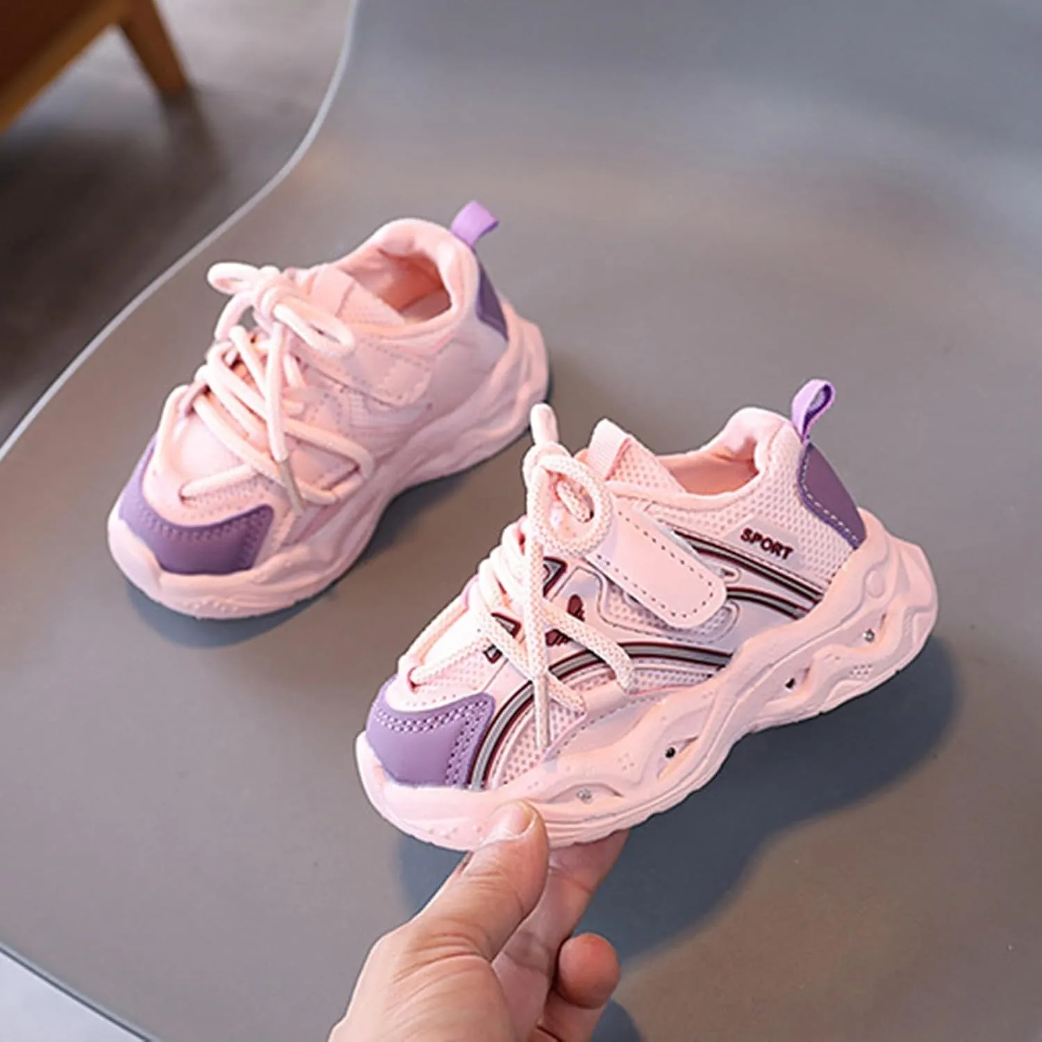 Glitter Light Up Sneakers for Toddler Baby Infant Boys Girls Lace-Up Open Toe First Walking Non Slip Shoes Breathable